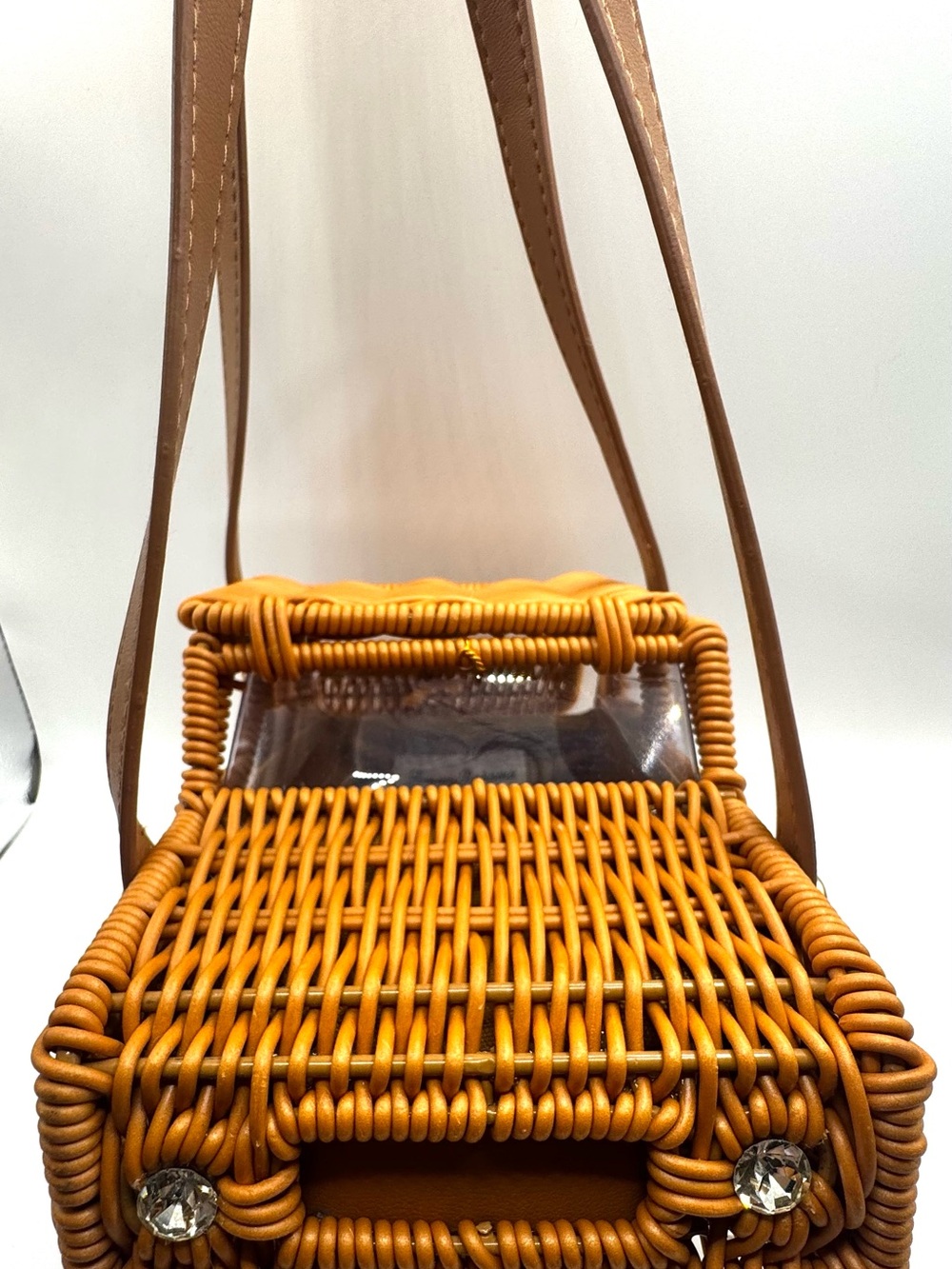 Tommy Bahama Woven Mini Car-Shaped Bag in Honey Brown with Tan Straps - Picture 11 of 12